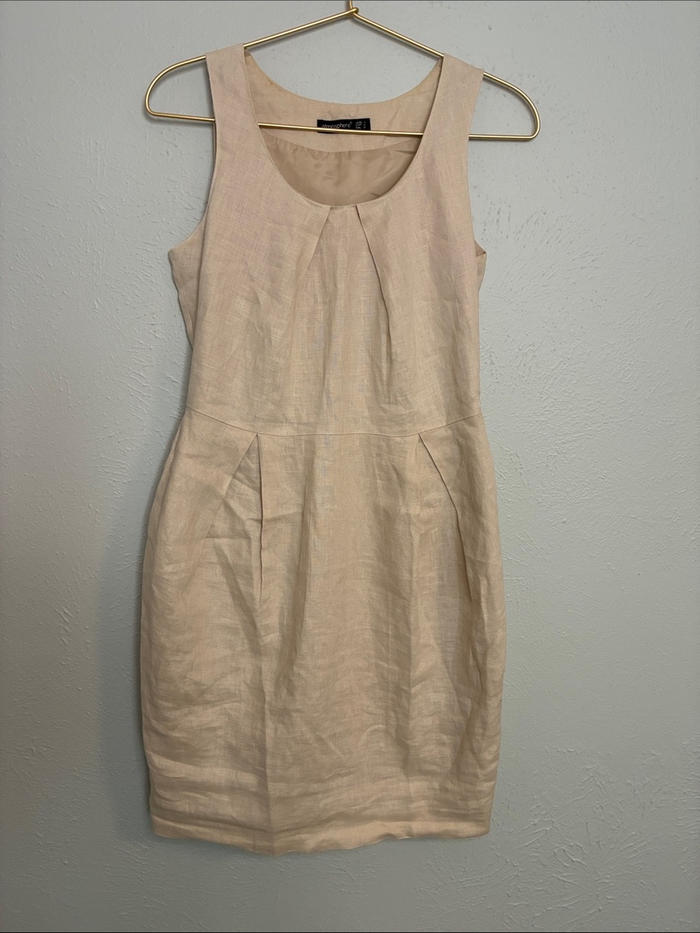 Atmosphere Cream Linen Sleeveless Sheath Dress